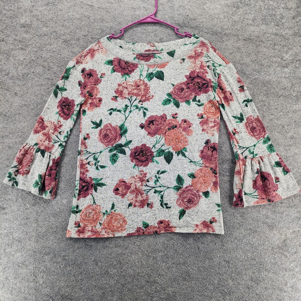 Maurices Shirt Womens Small Gray Floral 3/4 Sleeve